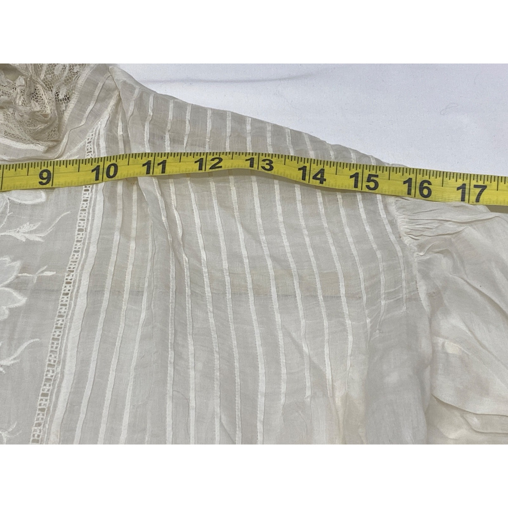 Antique Edwardian White Cotton Floral Embroidered Blouse with long sleeves - Picture 14 of 16
